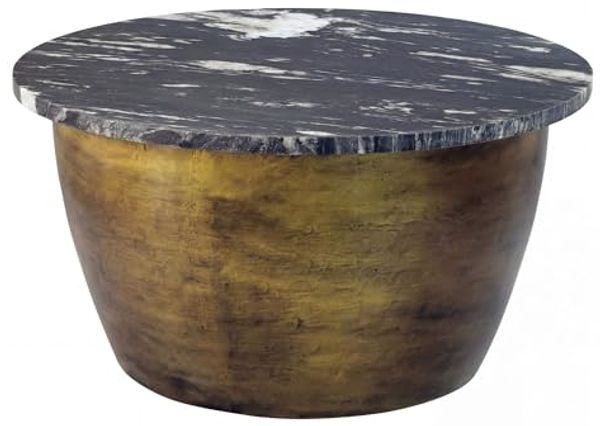 Couchtisch Metall mit schwarzer Marmor Tischplatte 60cm rund - Design Wohnzimmertisch Runder Loungetisch - Massiver Sofatisch - Extravaganter Beistelltisch Handmade