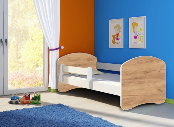 Jugendbett Kinderbett mit einer Schublade mit Rausfallschutz und Matratze Weiß ACMA II 140 160 180 (160x80 cm, Weiß - Eiche Craft) Bild 2