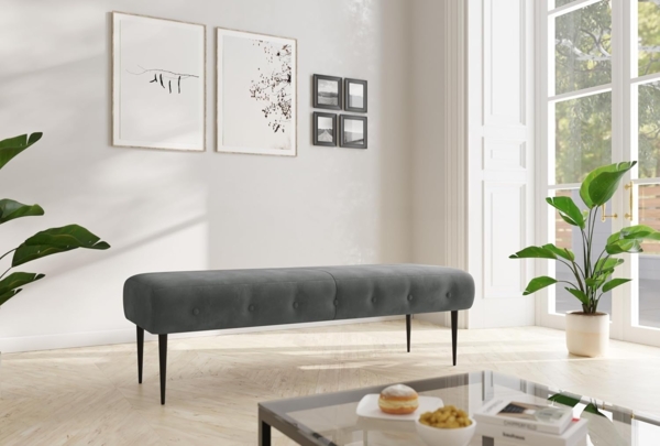 CAVADORE Sitzbank Amba, Trendige Polsterbank 3-sitzig für Küche, Esszimmer oder Wohnküche / Küchenbank passend zum 3-Sitzer Amba / 159 x 52 x 54 / Hochwertiges Mikrofaser: Grau Bild 2