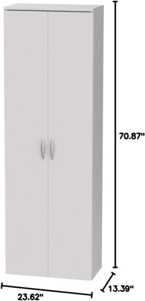 Furni24 Holz Putzmittelschrank, Wäscheschrank aus Holz mit Türen, Kleiderschrank aus Holz, Garderobenschrank, Mehrzweckschrank, Schrank & Putzschrank, 2 Tür Mit Haken und 3 Regale, weiß, 60 x 34 x 180 cm… Bild 2