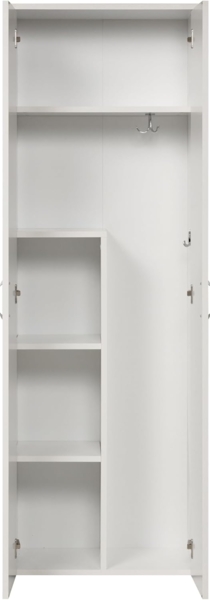 Furni24 Holz Putzmittelschrank, Wäscheschrank aus Holz mit Türen, Kleiderschrank aus Holz, Garderobenschrank, Mehrzweckschrank, Schrank & Putzschrank, 2 Tür Mit Haken und 3 Regale, weiß, 60 x 34 x 180 cm… Bild 5