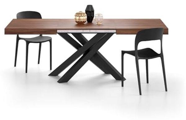 MOBILI FIVER, Ausziehbarer Tisch Emma 140, Walnussholz, mit schwarzen X-Beinen, Laminiert/Eisen, Made in Italy