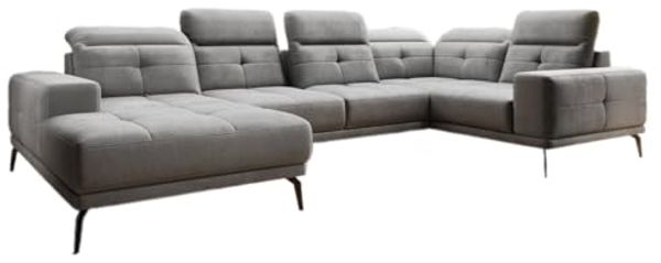 Designer Sofa Nerio mit verstellbarer Kopf- und Rückenlehne Samt Grau Links