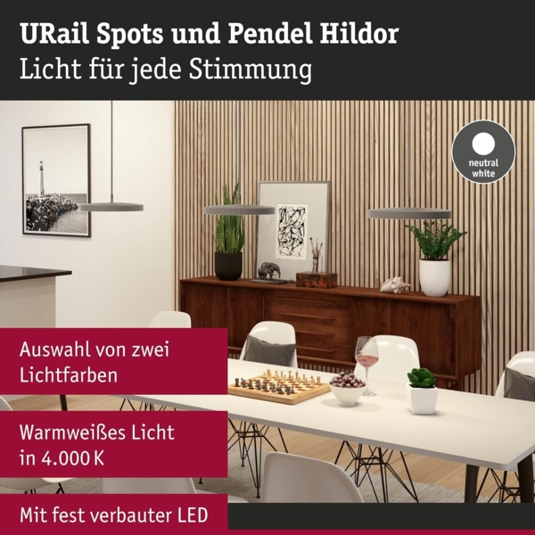 Paulmann 967. 96 URail LED Pendel Hildor 850lm 15W 4000K dimmbar 230V Chrom matt Bild 2