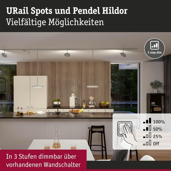 Paulmann 967. 96 URail LED Pendel Hildor 850lm 15W 4000K dimmbar 230V Chrom matt Bild 3