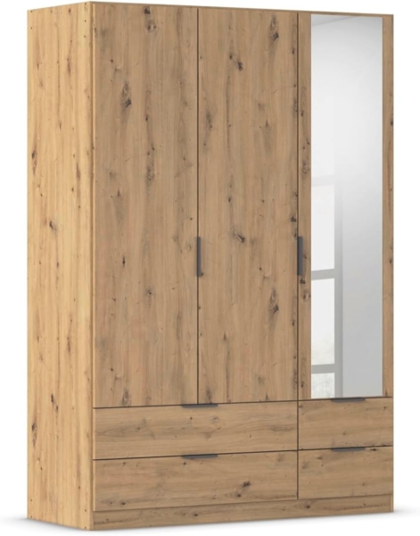 Rauch Möbel Lagoa, Kleiderschrank, Garderobe für Schlafzimmer, Kinderzimmer, Jugendzimmer 3-türig mit Spiegel, 4 Schubladen, mit Zubehör Classic, Farbe Eiche Artisan, Holz, Breite 136