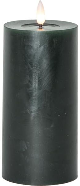 LED Echtwachskerze Batterien + Timer Flackereffekt dunkelgrün H 17cm