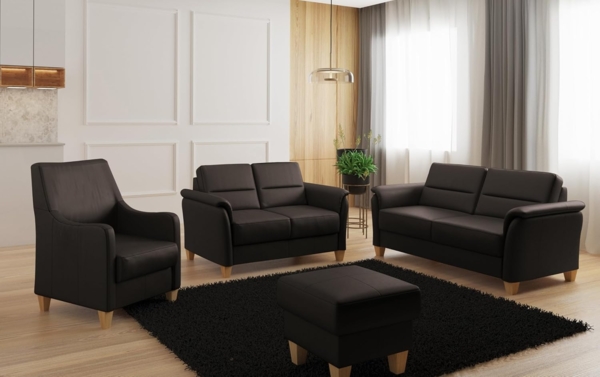 CAVADORE Leder 2er-Sofa Palera / Landhaus-Couch mit Federkern + massiven Holzfüßen / 149 x 89 x 89 / Leder Dunkelbraun Bild 2