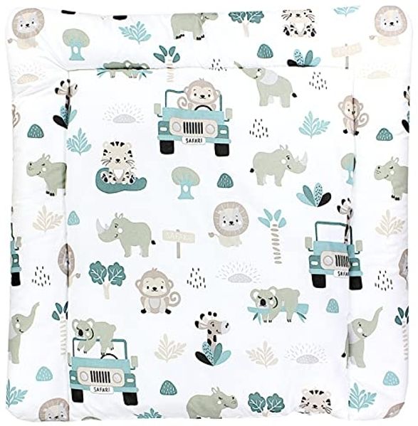 TupTam Baby Wickeltischauflage mit Baumwollbezug Gemustert, Farbe: Zoo Grün, Größe: 75x85 cm