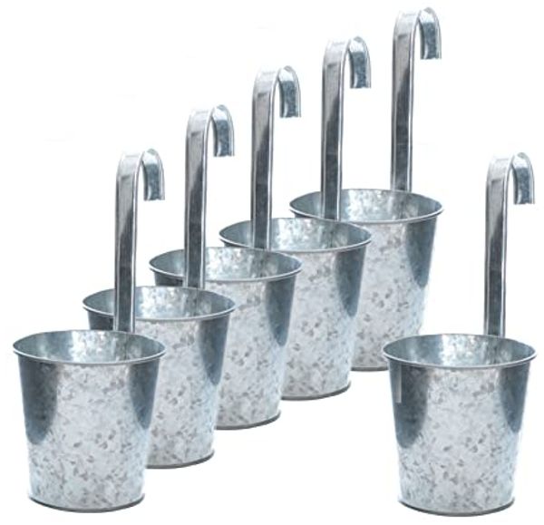 Spetebo Kräutertopf Zink Blumentopf zum Einhängen Ø 13 cm - 6er Set (6er Set, 6 St, Pflanztöpfe), Balkon Hängetopf mit Haken