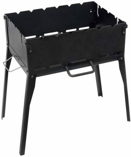 4bigFun klappbarer Holzkohlegrill für 6 Spieße, Stahl Schwarz