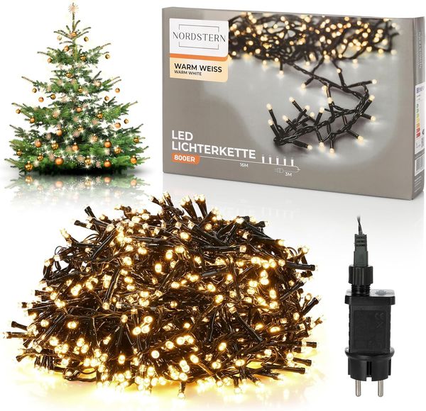 Nordstern LED Büschel Lichterkette Warmweiß 800 LEDs- Weihnachtsbaum Deko Beleuchtung für Innen & Außen mit Stecker 16 m - Cluster Tannenbaum Weihnachtsbeleuchtung