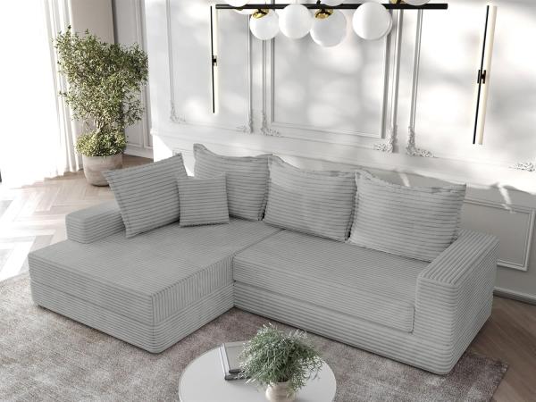 Ecksofa Couchgarnitur Sofa OSKAR in Stoff Tilia Hellgrau Ottomane Links