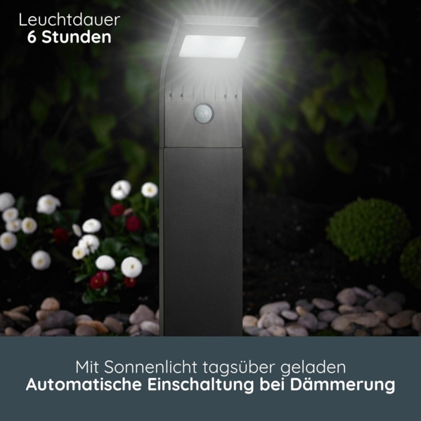 MeLiTec LED Solarleuchte SO44, Solar-Gartenleuchte, LED fest integriert, Tageslichtweiß, mit Bewegungsmelder, bis zu 6h Leuchtdauer, schwarz Bild 3