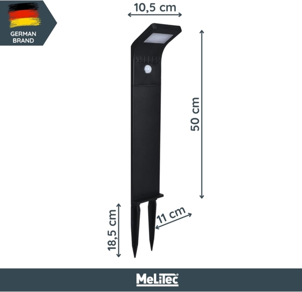 MeLiTec LED Solarleuchte SO44, Solar-Gartenleuchte, LED fest integriert, Tageslichtweiß, mit Bewegungsmelder, bis zu 6h Leuchtdauer, schwarz Bild 6
