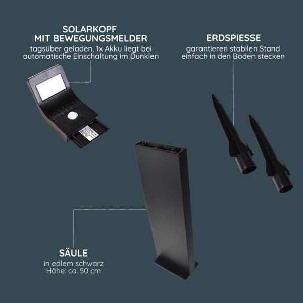 MeLiTec LED Solarleuchte SO44, Solar-Gartenleuchte, LED fest integriert, Tageslichtweiß, mit Bewegungsmelder, bis zu 6h Leuchtdauer, schwarz Bild 5