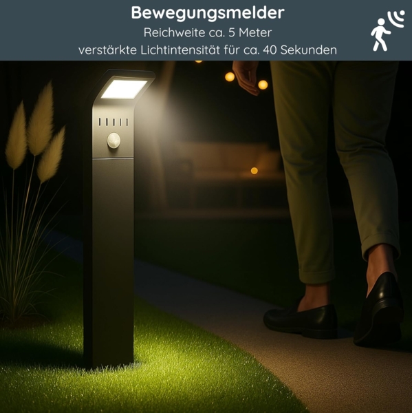 MeLiTec LED Solarleuchte SO44, Solar-Gartenleuchte, LED fest integriert, Tageslichtweiß, mit Bewegungsmelder, bis zu 6h Leuchtdauer, schwarz Bild 2