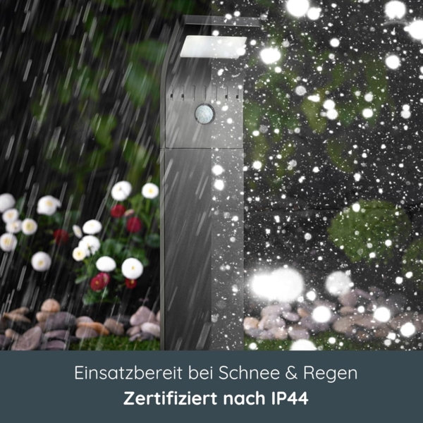 MeLiTec LED Solarleuchte SO44, Solar-Gartenleuchte, LED fest integriert, Tageslichtweiß, mit Bewegungsmelder, bis zu 6h Leuchtdauer, schwarz Bild 4