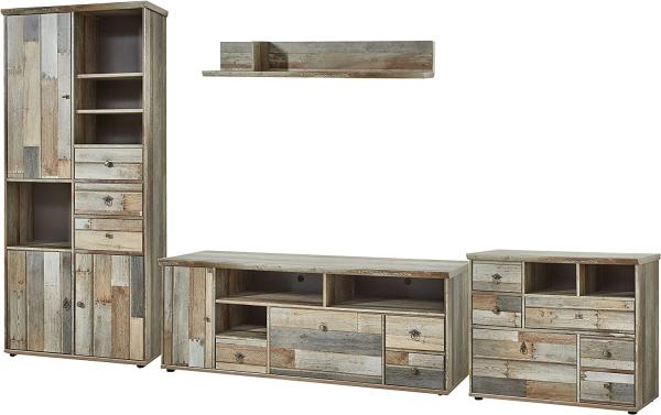 Wohnwand Wohnzimmer-Set 4 tlg. Schrank Kommode Lowboard Wandregal vintage shabby