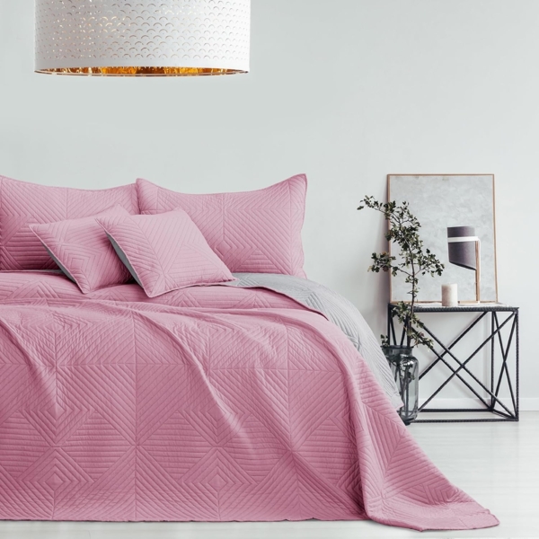 AmeliaHome Tagesdecke rosa grau 260x280 Bettüberwürf zweiseitig Ultrasonic Steppung Polyester Softa Bild 2