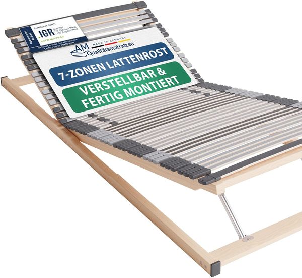 Ergonomischer 7-Zonen Lattenrost - 120x190 cm - fertig montiert - 44 Leisten - Kopf- und Fußteil verstellbar - Holmabsenkung für Schulter und Becken - 120x190 cm