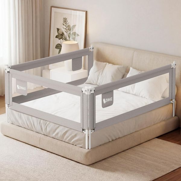ZEHNHASE Bettgitter, Kinderbettgitter zum vertikalen Heben, Sicherheitsschutz, Bettgitter zum Schutz vor Stürzen für Kleinkinder, Babys und Kinder (Grau, 200cm,1Seite)