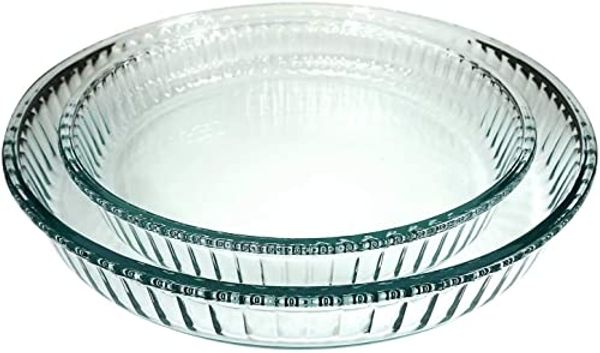 Pasabahce PB-159022 2-tlg. Borcam Auflaufformen, Rund, 1 x Ø 26 cm Höhe: 5cm 1 x Ø 32 cm Höhe: 5,5cm Spülmaschinen-, Mikrowellen-, Backofen- und Eisschrankgeeignet Bild 2
