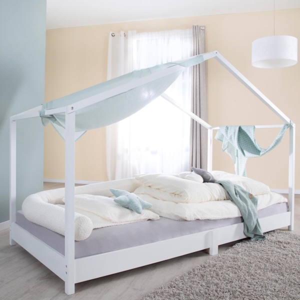 roba Hausbett 90 x 200 cm - inkl. Lattenrost - niedrige Einstiegshöhe - Massivholz und MDF - Weiß