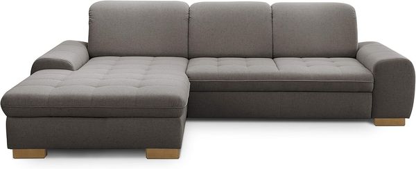 CAVADORE Sofaecke Lexi im Landhausstil / Sofa in L-Form mit XXL-Longchair links und Federkern / Inkl. Kopfteilverstellung / 275x82-99x173 / Flachgewebe: Hellgrau