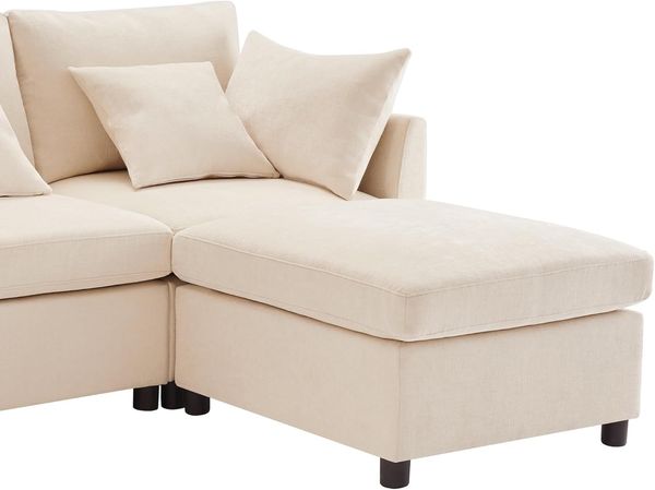 Ball & Cast U-förmiges Eckcouch mit Schlaffunktion, 4-Sitzer Sofa mit 2 Fußhocker für das Wohnzimmer Wohnung Villa, 278 x 81 x 161 (BxHxT), Beige Bild 10