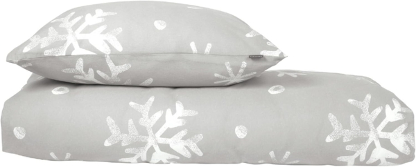 Schiesser Winter Bettwäsche Set Skadi mit weißen Schneeflocken auf superweichem Feinbiber, Farbe:Grau, Größe:155x220 cm