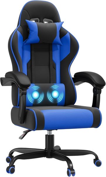 JUMMICO “Jetstream” Gaming Stuhl Ergonomisch,Gaming Chair mit massagefunktion, Gasdruckfeder Bürostuhl 150KG, Blau