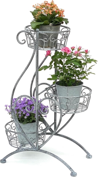 DanDiBo Blumentreppe Metall Grau 75 cm Blumenständer mit 3 Ablagen 96011 Blumensäule Pflanzenständer Pflanzensäule Blumenhocker
