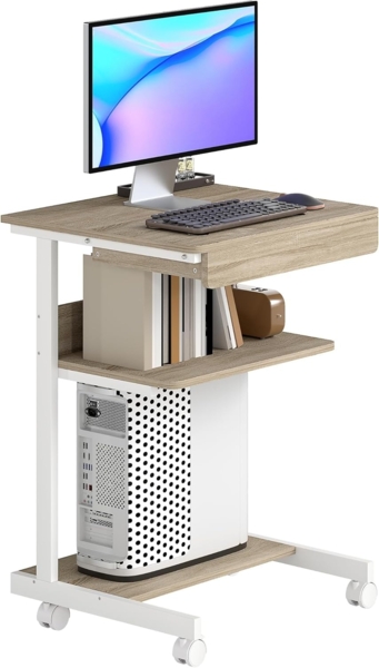 HOMCOM Computertisch Schreibtisch mit Rollen, Schublade (platzsparender Bürotisch, 1-St, PC Tisch), für Home Office, Schlafzimmer Eiche