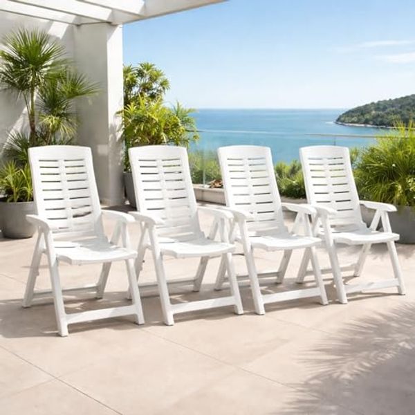 4x Klappstuhl Gartenstuhl Terrassenstuhl Kunststoff Weiß 5-Positionen