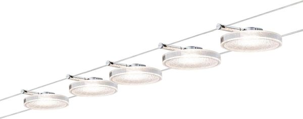 Paulmann Seilsystem warmweiß DiscLED 2 5x4W Set Spots 5meter Seil-Set Chrom matt Wire System 5x250 lm 2700K Bild 2