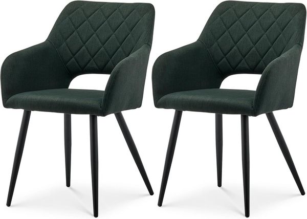 TUKAILAI Esszimmerstühle 2er Set aus Leinen, Küchenstuhl Polsterstuhl mit Offener Rückenlehne,Armlehnen,Gepolstertem Sitz, Metallbeinen, Stühle für Wohnzimmer,Esszimmer,Küche (1, Grün)