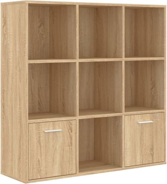 vidaXL Bücherregal mit 7 offenen Würfeln 2 Türen Wandregal Aktenregal Standregal Raumteiler CD DVD Regal Raumtrenner Sonoma-Eiche 98 x 30 x 98 cm Spanplatte