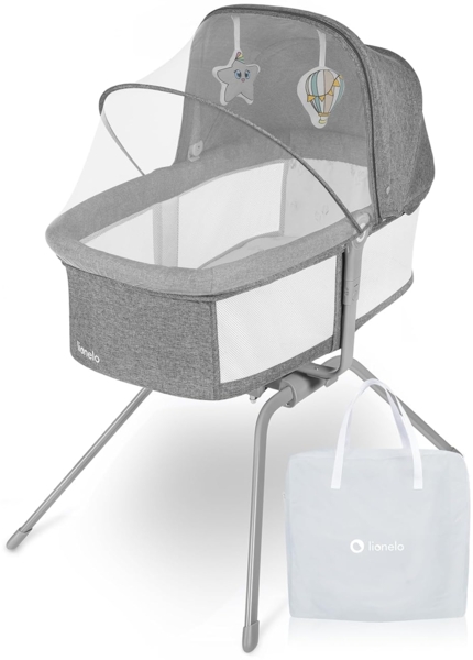 Lionelo Malin Evo Babywiege, Reisebett für Babys mit Matratze, Kinderreisebett, Reisegitterbett, von 0 bis 9 kg, Vordach, Moskitonetz, klappbar, Schaukelsystem, Liegeverstellung, schnelle Montage