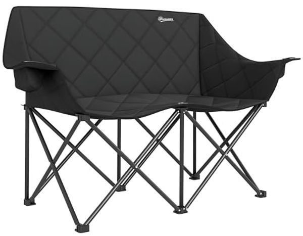 Outsunny Campingstuhl mit Kühltaschen, Tragetasche (2 Sitzer Faltstuhl, 1 St), bis 250kg belastbar, für Garten Camping Strand