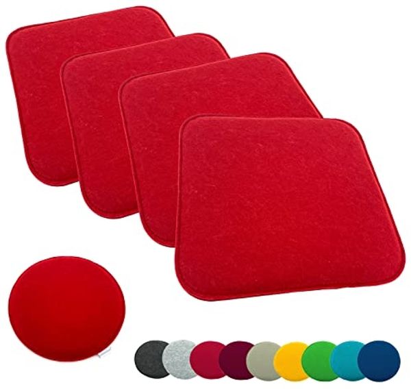 heimtexland ® Sitzkissen Set Filz Stuhlkissen Stuhlauflage Filzkissen Stuhl Polster Kissen Typ631 4er Set 35 x 35 cm Eckig Rot