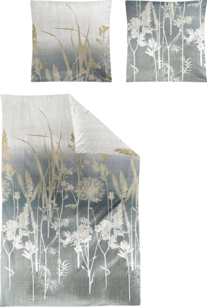 Irisette Wave Mako-Satin Bettwäsche 155x220 Gräser Halme petrol sand 8568-20