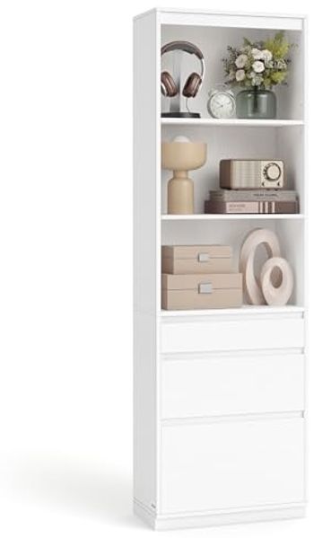 VASAGLE Bücherregal, Hochschrank, 3 unterschiedlich große Schubladen, verstellbare Ablagen, 180 cm hoch