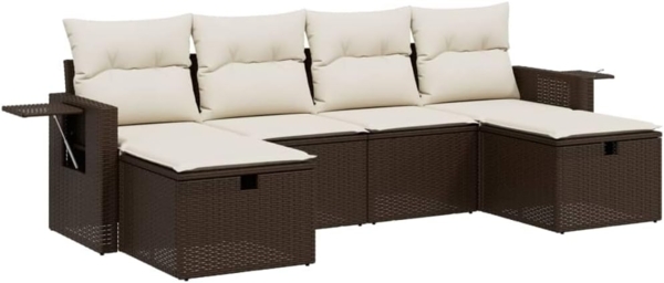 vidaXL 6-tlg. Garten-Sofagarnitur mit Kissen Braun Poly Rattan 3263859
