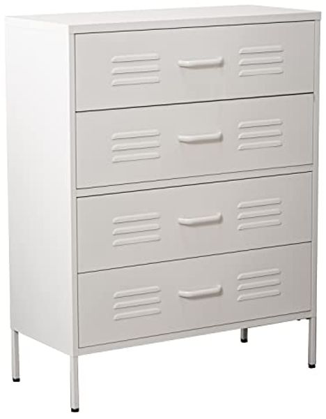 DRW Kommode mit 4 Schubladen mit Öffnungen aus Metall in Weiß, 80 x 35 x 102 cm, Höhe: 15,5 cm, estandar
