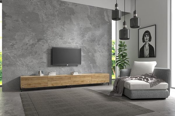 Wuun® TV-Board Lowboard Wohnwand TV-Bank Somero / 280cm (2x140 cm) /Eiche/Vita Schwarz