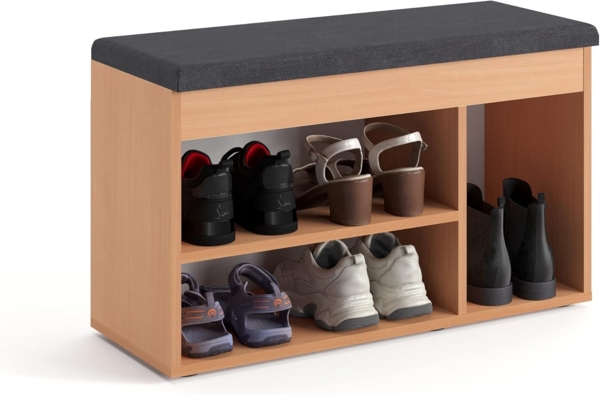 KOMTO Schuhbank mit Sitzfläche - Schuhregal Bank mit Stauraum Buche 80 x 48 x 32 cm Schuhschrank mit Sitzbank Flur Bank Garderobenbank Sofia…