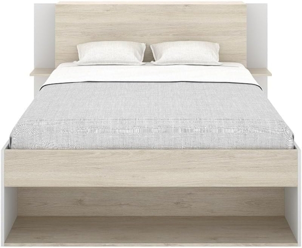 Vente-unique - Bett mit Stauraum - 140 x 190 cm - Holzfarben & Weiß - KEROSIA Bild 5