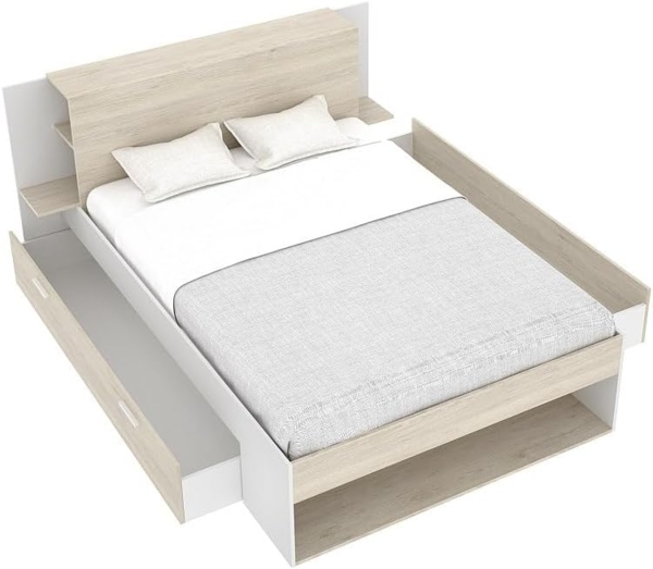 Vente-unique - Bett mit Stauraum - 140 x 190 cm - Holzfarben & Weiß - KEROSIA Bild 6