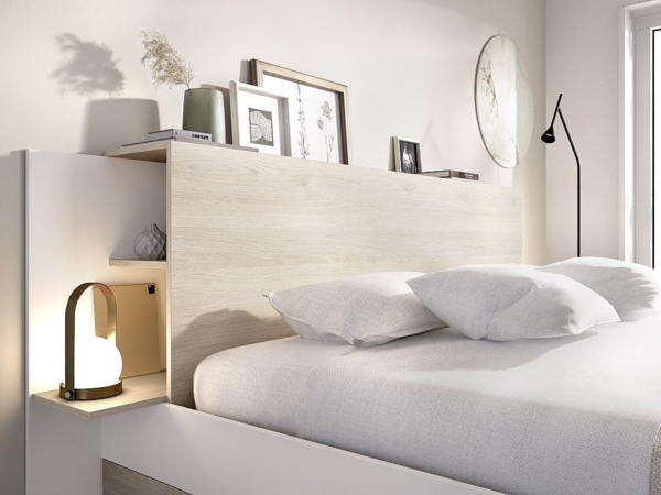 Vente-unique - Bett mit Stauraum - 140 x 190 cm - Holzfarben & Weiß - KEROSIA Bild 8